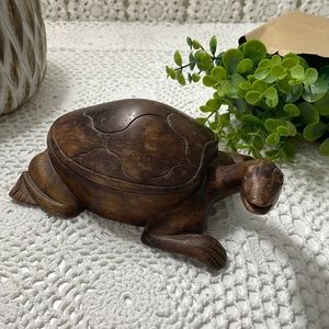 Vintage wooden Hand carved tortoise trinket box